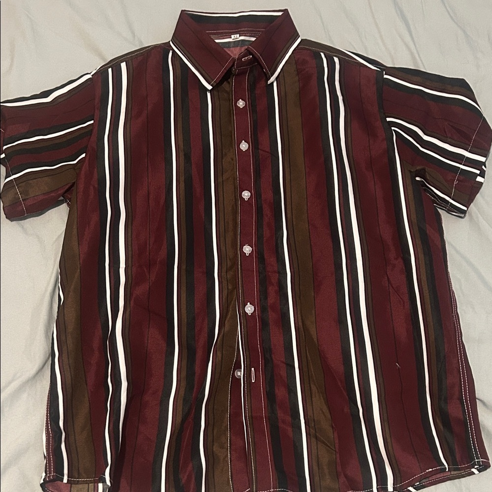 SHEIN Burgundy and Brown Striped Men's Shirt